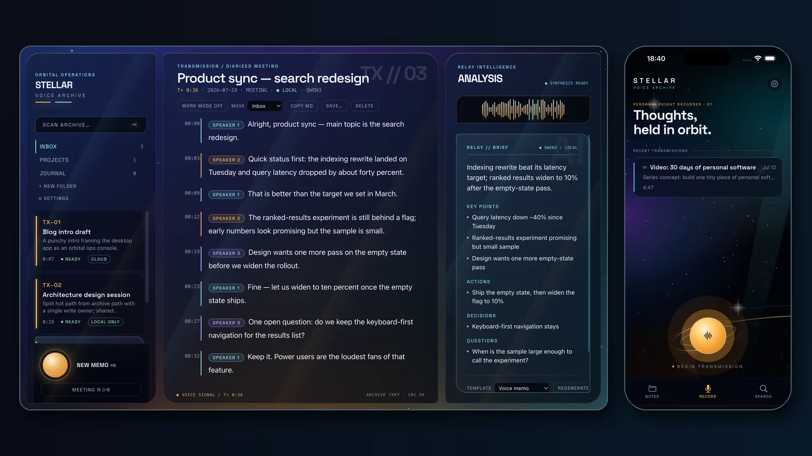 Stellar Notes desktop console beside the iOS recording screen